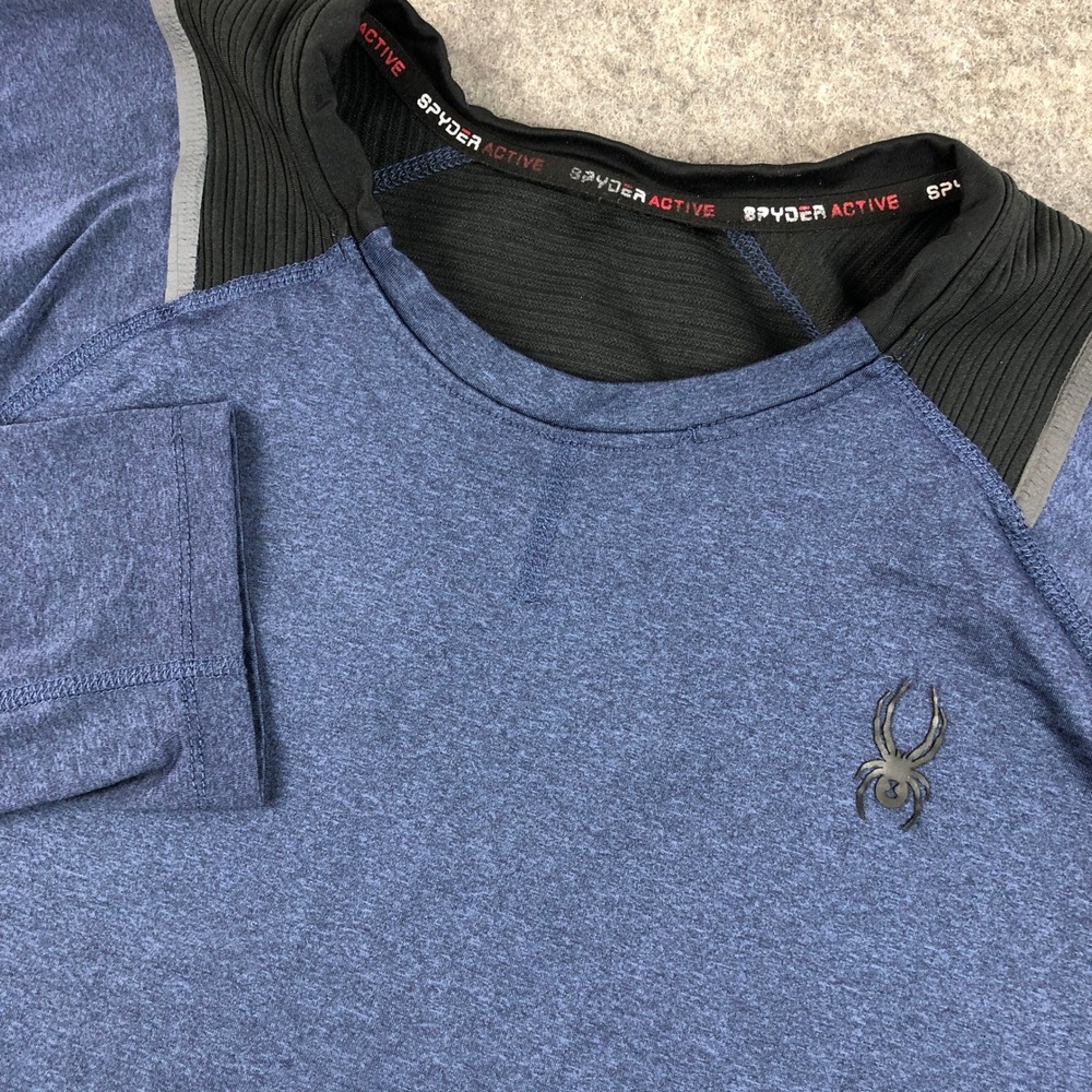 Spyder Active Mens XL Blue Athletic Long Sleeve Crew Neck Shirt Spider Logo